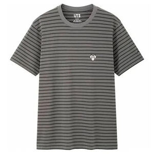 KAWS x Uniqlo Grey Striped Cotton T-Shirt Medium